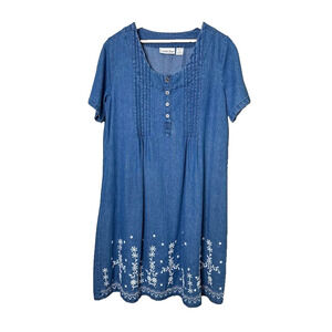 Country Store Women Denim House Dress Large Midi Mature Cottage Boho Feminine